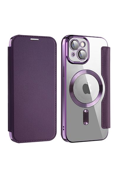 SKYDDAR INNOVATION Case for iPhone 13, SmartMag Book, Magsafe, RFiD, Card Holder, sticker set, Purple