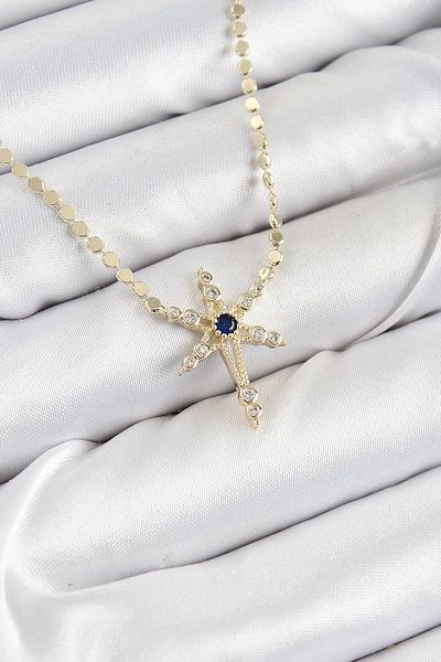 Celira Brass Zircon Stone Pole Star Model Crushed Chain Gold Color Women's Necklace