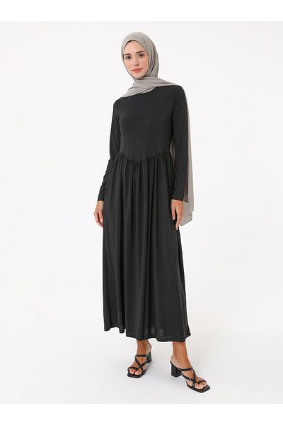 Refka Κορσέ Λεπτομερές Μαζευμένο Φόρεμα Sandy Hijab - Μαύρο -