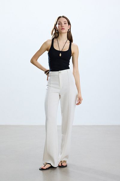BE BLUE Natural Ribbed Viscosa Linen Pants