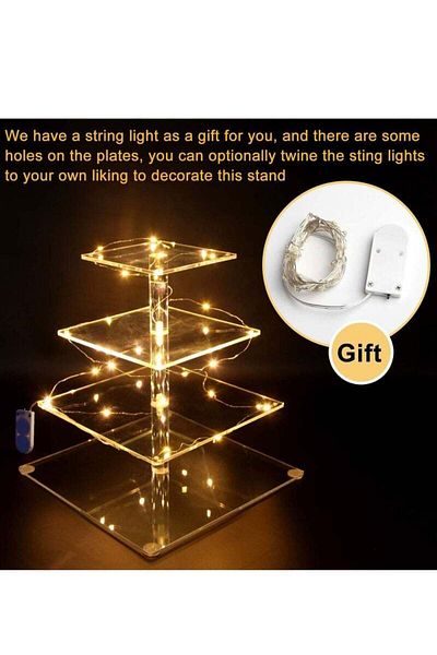 COOYA Cupcake Stand,4 Tier Acrylic Display with LED Lights,for Weddings Birthdays,Yellow