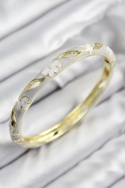 Celira Gold Color Women's Handcuffs with Enamel Brass Flower Motif