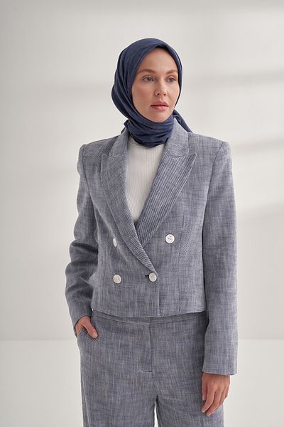 ARMANDA Seher a Pattern Scarf - Dark Blue