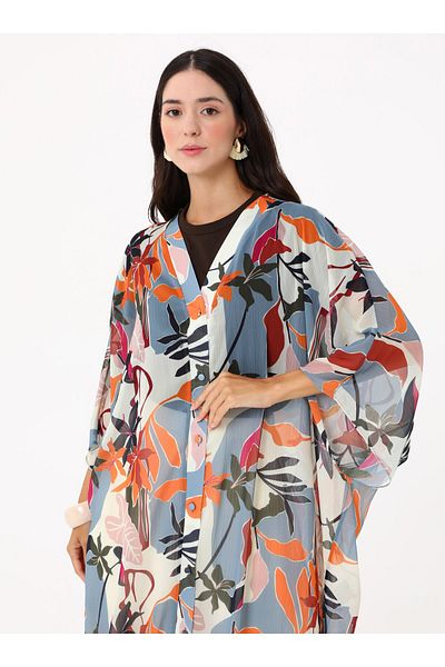 Refka Printed Chiffon Kimono - Multicolor -