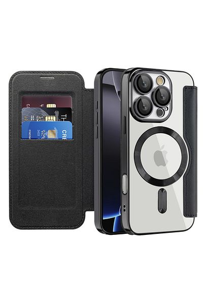 SKYDDAR INNOVATION Case for iPhone 16 Pro Max, SmartMag Book, Magsafe, RFiD, Card Holder, sticker set, Black