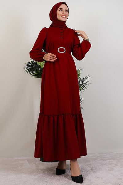 GİYZAMİLA Lizge Hijab Dress Burgundy
