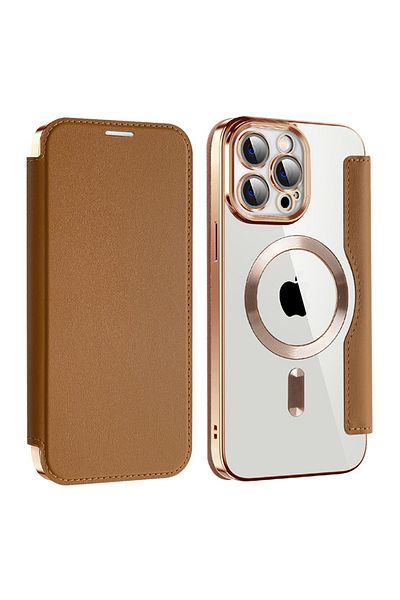 SKYDDAR INNOVATION Case for iPhone 13 Pro, SmartMag Book, Magsafe, RFiD, Card Holder, sticker set, Brown