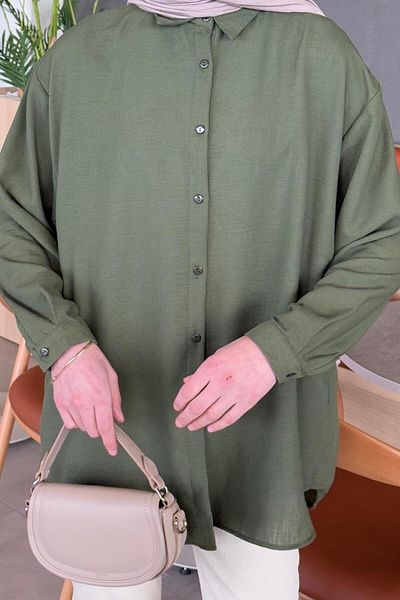 lamelif Pera Λινό Πουκάμισο Hijab Χακί