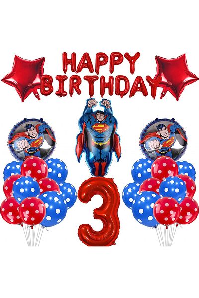 Yisscen birthday set, number 3, latex/foil, blue/red, 27 pieces