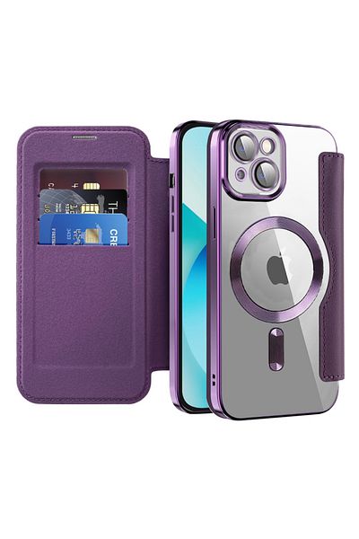 SKYDDAR INNOVATION Case for iPhone 13, SmartMag Book, Magsafe, RFiD, Card Holder, sticker set, Purple