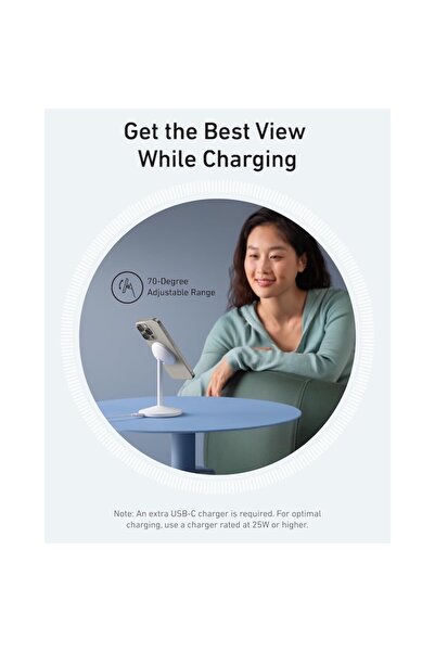 Anker Încărcător wireless MagGo Stand Qi2 360 15W, pentru iPhone 16/15/14/13/12, alb