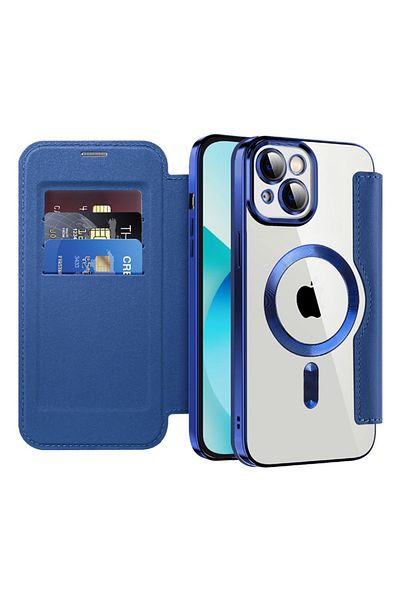 SKYDDAR INNOVATION Case for iPhone 13, SmartMag Book, Magsafe, RFiD, Card Holder, sticker set, Blue