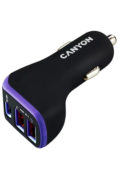 CANYON Încărcător auto C-08 PD 18W USB-C 2USB-A, Negru/Mov (CNE-CCA08PU)