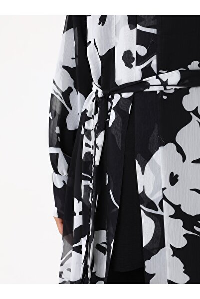 Refka Baskılı Şifon Kimono -Siyah - beyaz -Refka