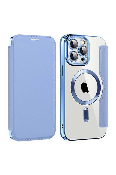 SKYDDAR INNOVATION Case for iPhone 13 Pro, SmartMag Book, Magsafe, RFiD, Card Holder, sticker set, Blue