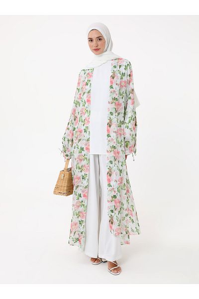 Refka Printed Chiffon Kimono - Pink Patterned-