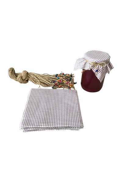AdaEsintisi 10 Pieces of Gingham Jar Lid Cover and Beaded Binding String