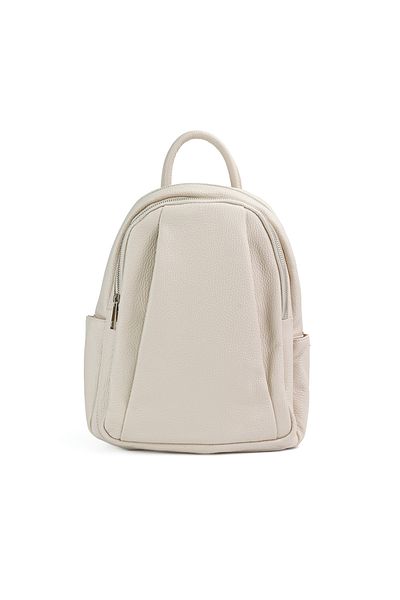 Posete Fagaras Timeea Leather Backpack - Beige, 2 Compartments, 6 Pockets