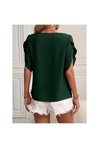 gl00my Γυναικεία κοντομάνικη μπλούζα Jesica με λεπτομέρεια στο λαιμό και στα μανίκια Πράσινη μπλούζα για γυναίκες / κορίτσια κομψή και άνετη