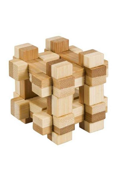 Fridolin Joc de logică IQ din lemn de bambus într-o cutie metalică Gridbox