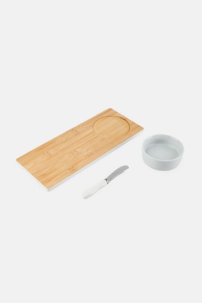 Cuisine Art Bamboo Board With Ceramic Bowl And Knife Set