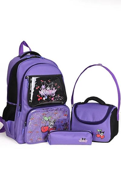 Catwins Korean Style Elementary School Set of 3 with Kuromi Accessories (Backpack + Nutrition + Pen Holder)