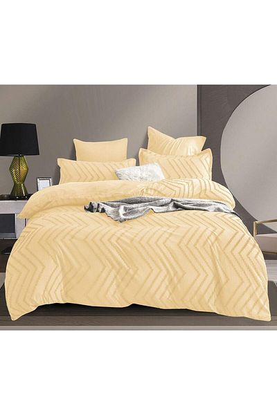 trendyhome Bed Linen, Velvet Jacquard, Grosgrain, 6 Pieces, Stripes, Yellow, HR24268