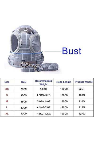 KINGLEAD Set ham și lesă pentru câini, material textil, alb/albastru, mărimea XS