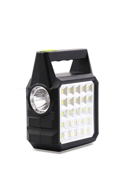 GDTIMES Kit solar portabil-Lanterna LED multifunctionala, 3 becuri, power bank negru