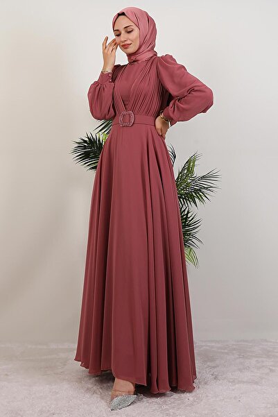 GİYZAMİLA Tuğba Chiffon Dress Dusty Rose