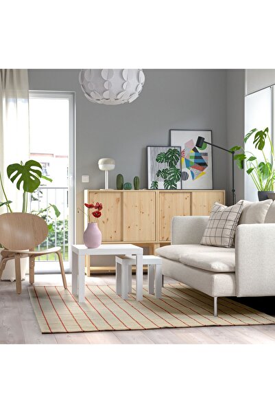 IKEA büyük halı, kırık beyaz-kırmızı, 170x240 cm, düz dokuma %100 pamuk