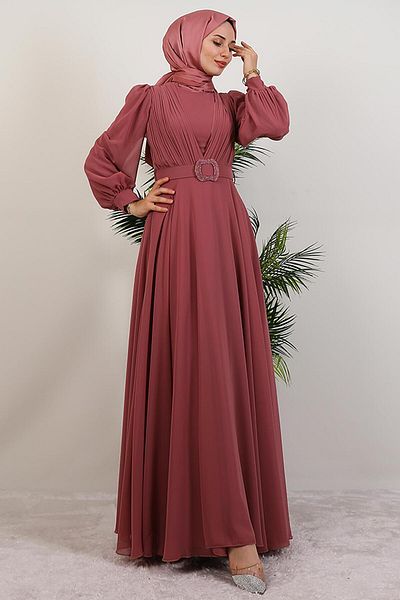 GİYZAMİLA Tuğba Chiffon Dress Dusty Rose