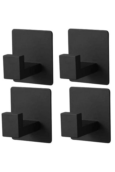 Aptel Set 4 cuiere universale, autoadezive, otel inoxidabil, negru