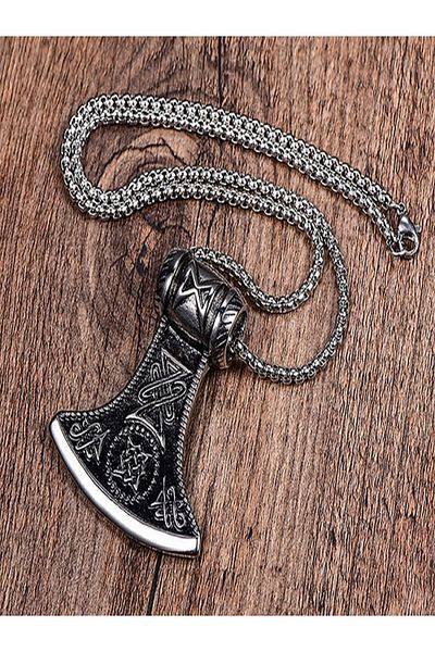 JustZEN Men's Necklace with Pendant, Stainless Steel, JustZen™, Thor Axe, 55 cm, Silver