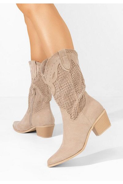B T Shoes Lillie beige women's western boots