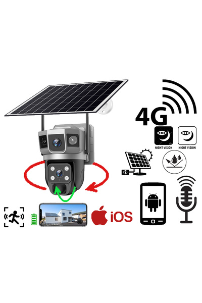 Dobest Sim Kartlı 4G 2 Kameralı Solar Panelli Güneş Enerjili 6mp Dual Light V380 Pro App Kamera