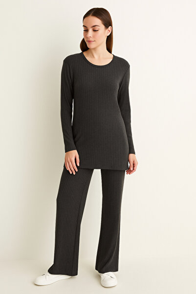 ocke Ribbed Slit Detailed Women's Pajama Set – Wide Leg