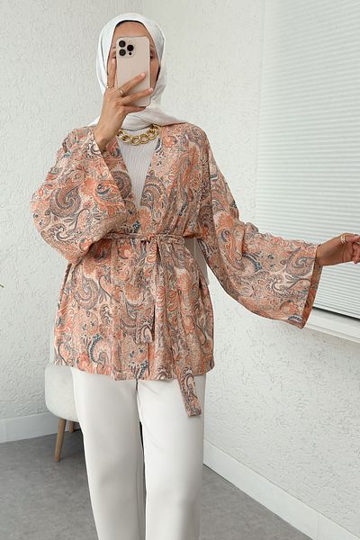 Salih Çelebi Kimono cu model șal cu curea 2375 - PUDRA