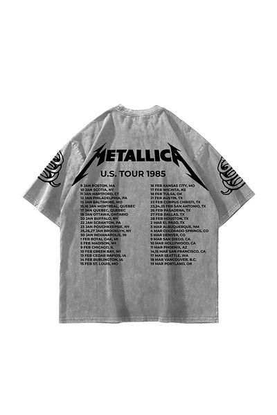 Sekizbiraltı Metallica Tour 1985 Printed Oversize Unisex Πλενόμενο λευκό μπλουζάκι