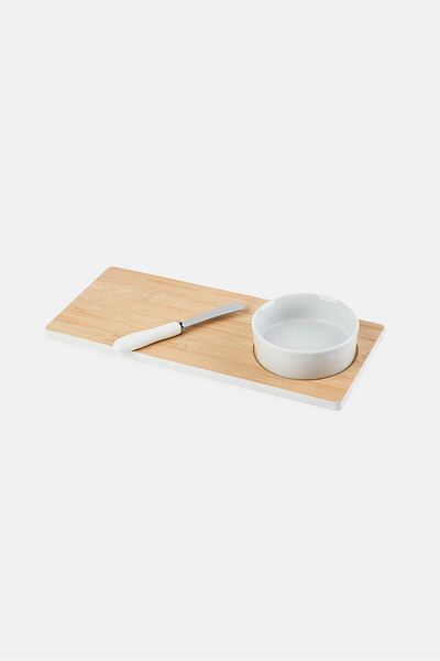 Cuisine Art Bamboo Board With Ceramic Bowl And Knife Set
