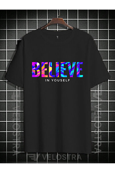 Velostra Μπλουζάκι Unisex Believe Yourself B με τύπωμα O oversized