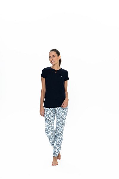 U.S. Polo Assn. U.S. Polo Assn. Women's Navy Blue Patterned Summer Long Pajamas - Navy Blue - Astps20F05L4Prij-Lac