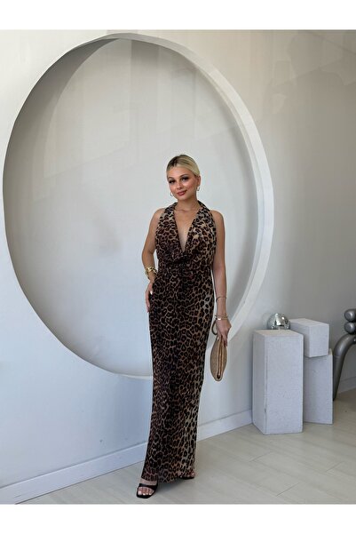 FEHUBLOOM Degaje Collar Leopard Tulle Dress