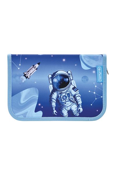 Herlitz Equipped Pencil Case 31 pcs, 2 Flaps, Cosmic Explorer Design, Blue