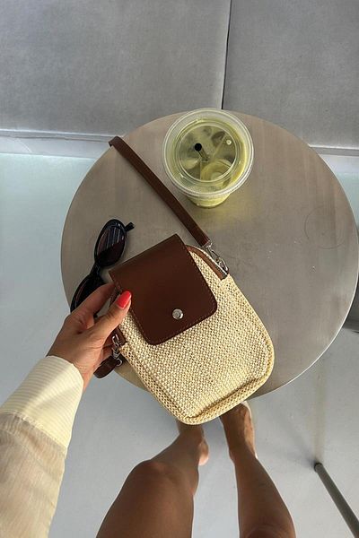 Shule Bags Vexa Straw Look Crossbody Bag Hazelnut Shell