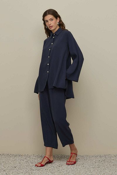 Fahhar Basic Modal Shirt Suit Navy Blue
