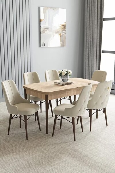 asaella mobilya Loft Meşe Desen 80x132 Açılabilir Mdf Masa Yemek Odası Takımı...