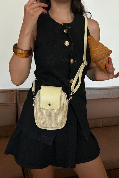 Shule Bags Vexa Straw Look Crossbody Bag Yellow