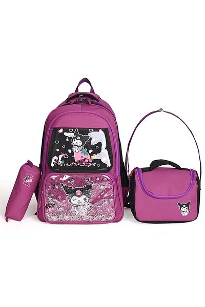 Catwins Korean Style Elementary School Set of 3 with Kuromi Accessories (Backpack + Nutrition + Pen Holder)