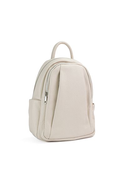 Posete Fagaras Timeea Leather Backpack - Beige, 2 Compartments, 6 Pockets